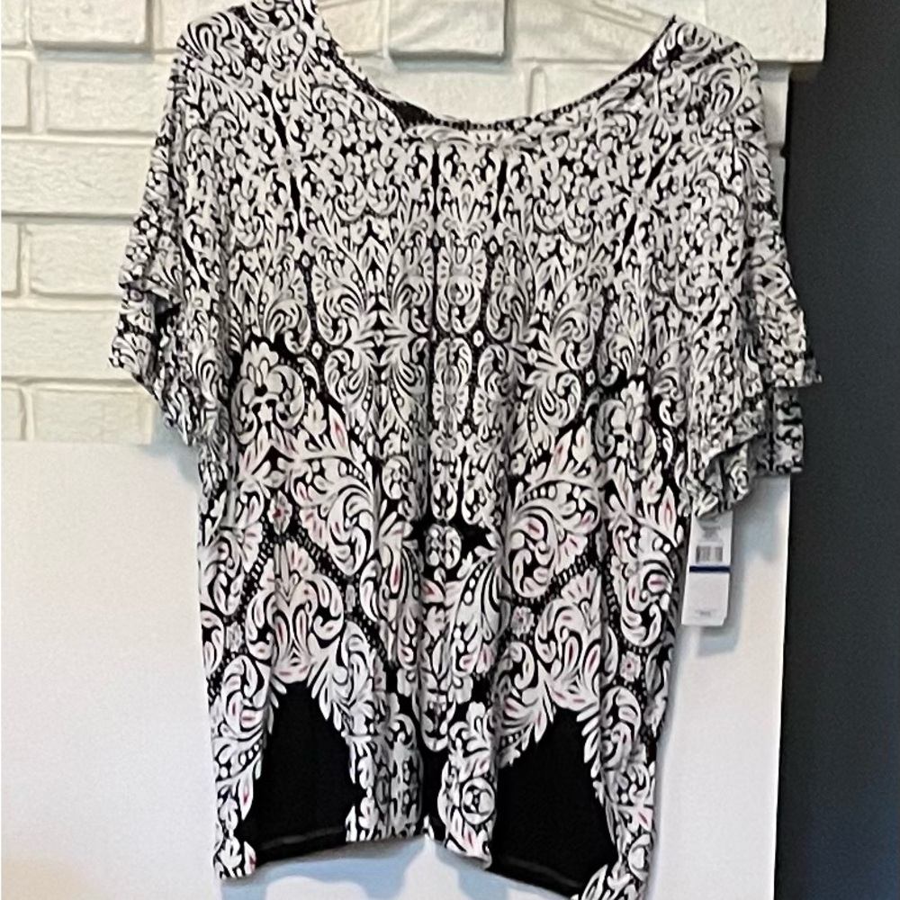 Fever Black and White Ornate Women's Blouse